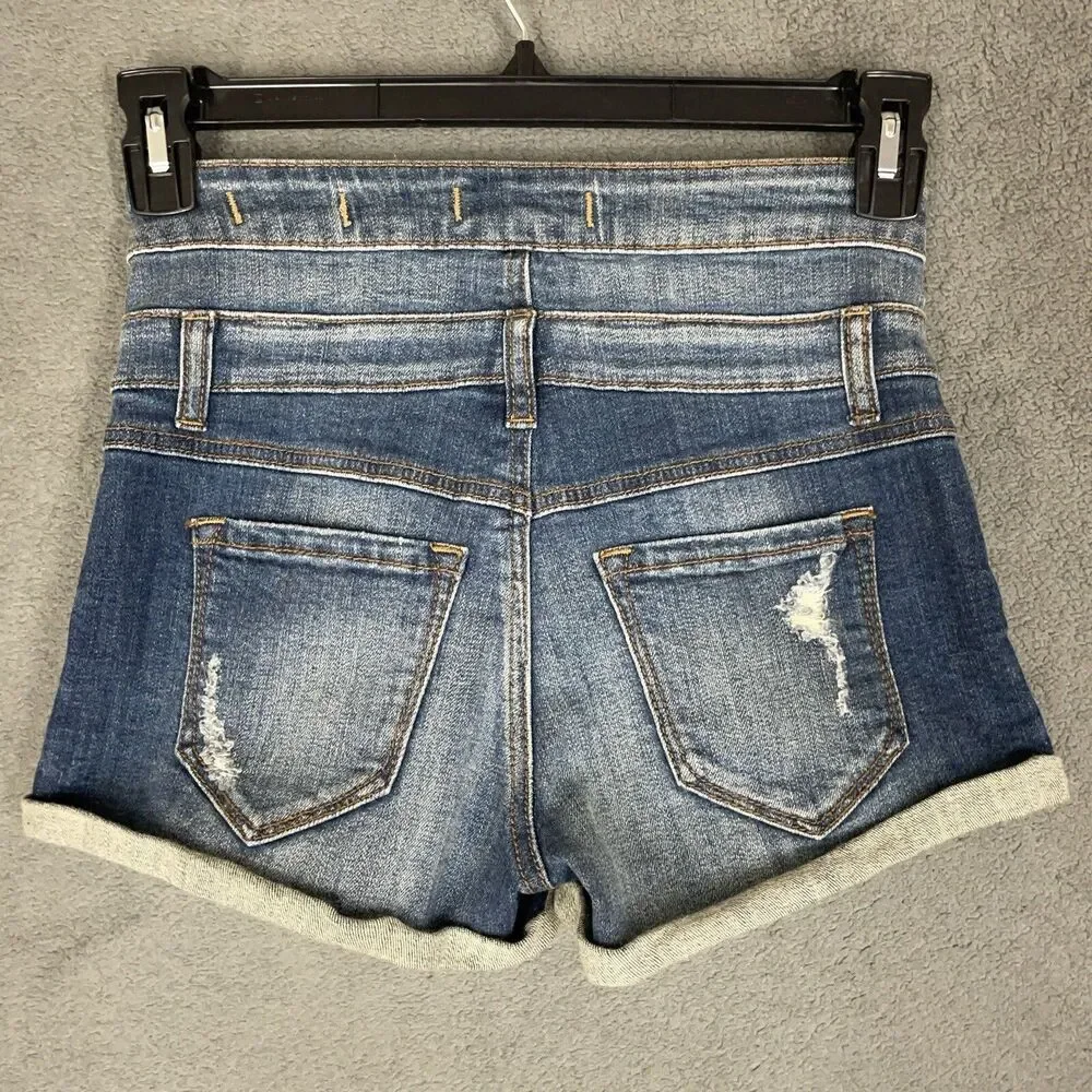 Eunina Denim Shorts Womens Size S High Rise Shortie Button Fly Distressed Cuffed